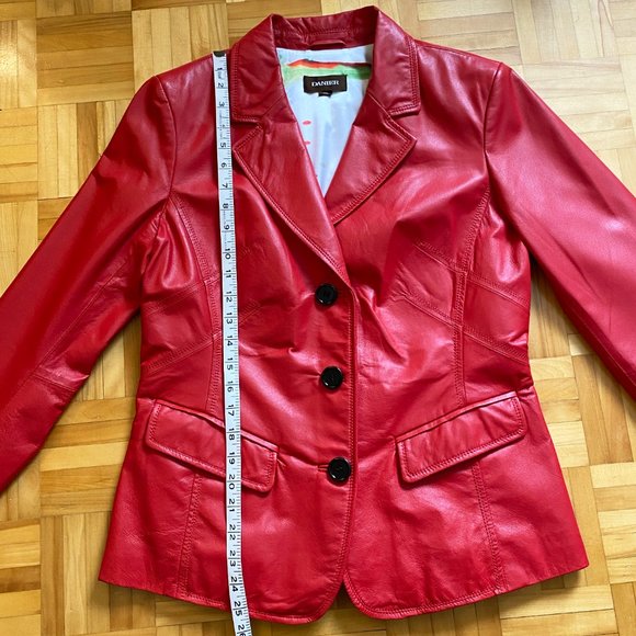 Red Soft Leather Jacket Blazer - Picture 11 of 16
